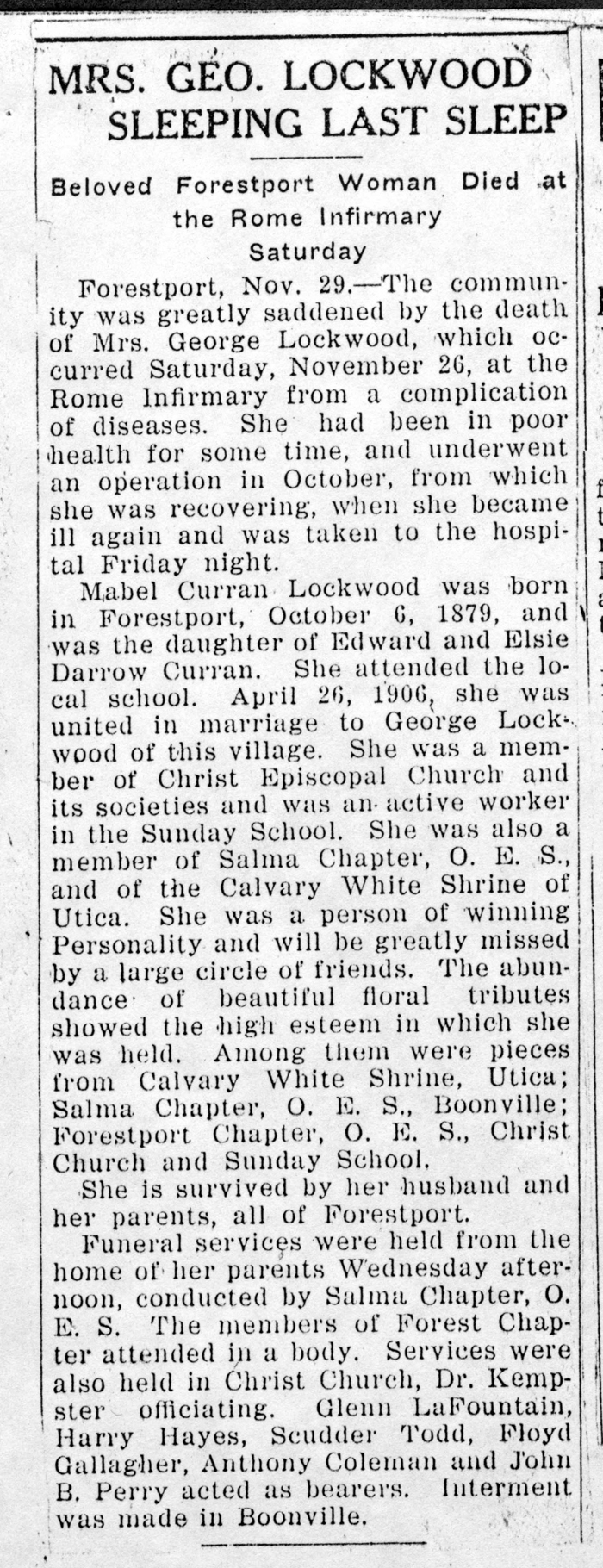 lockwood mabel curran wife of george obit november 26 1932