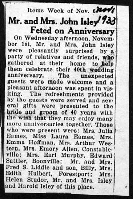 mr and mrs john isley 40th wedding anniversary november 1 1933