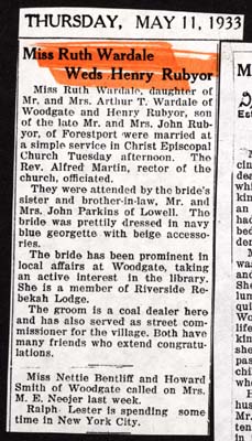 rubyor henry ruth married may 9 1933