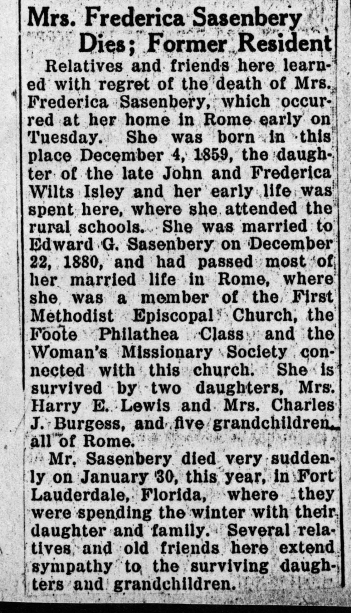sasenbery frederica isley wife of edward g obit june 5 1934 003