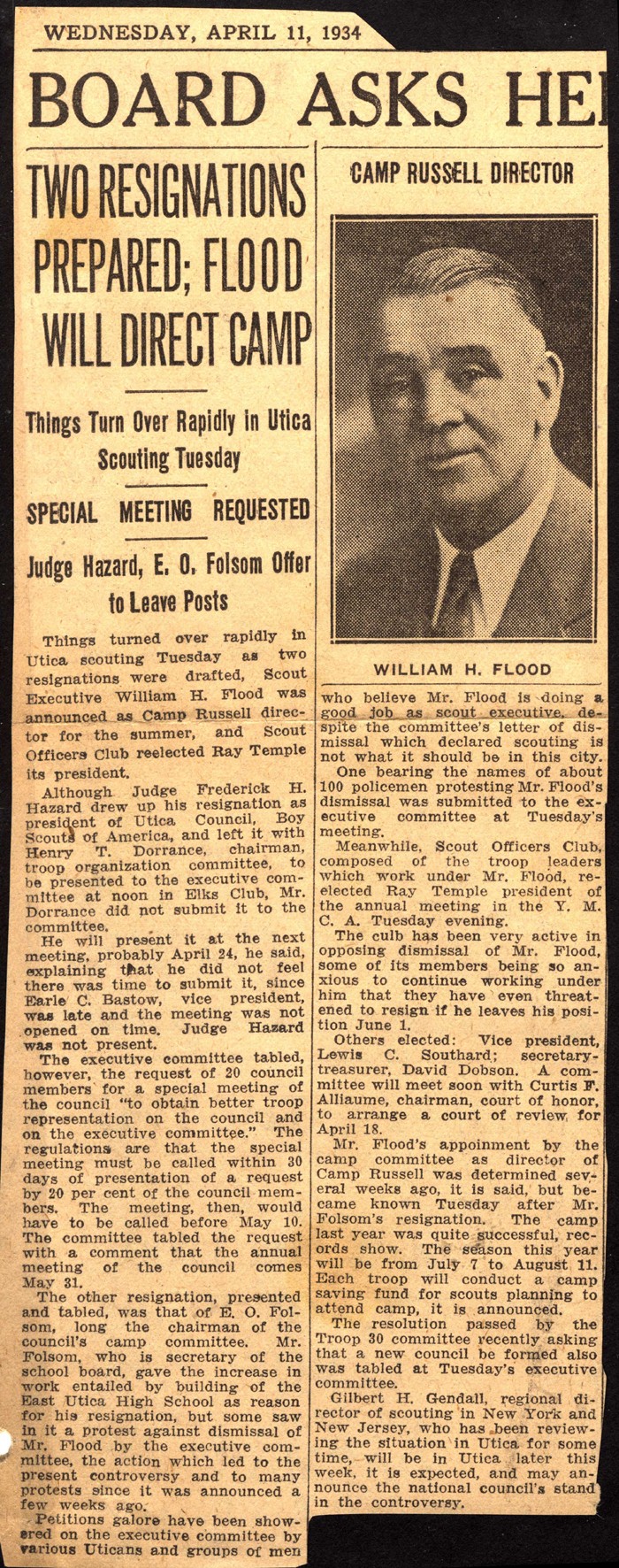 two resignations prepared william h flood will direct camp april 11 1934