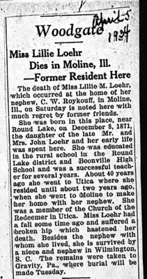 loehr lillie m obit april 5 1934