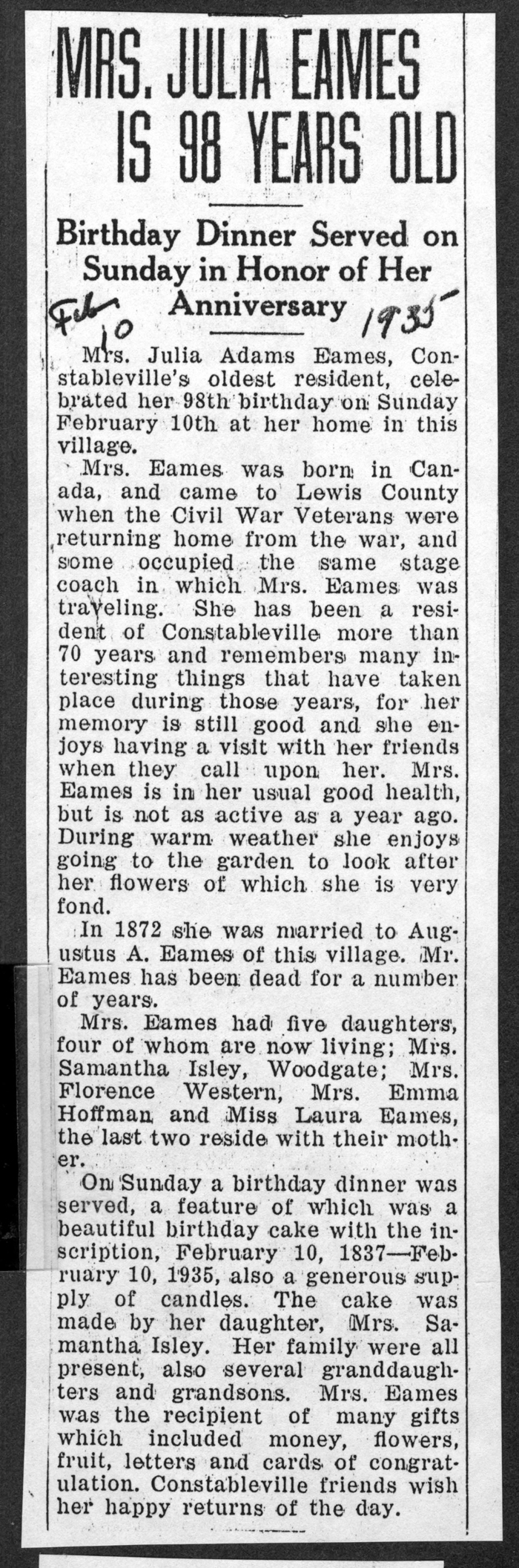 eames julia a 98th birthday february 10 1935