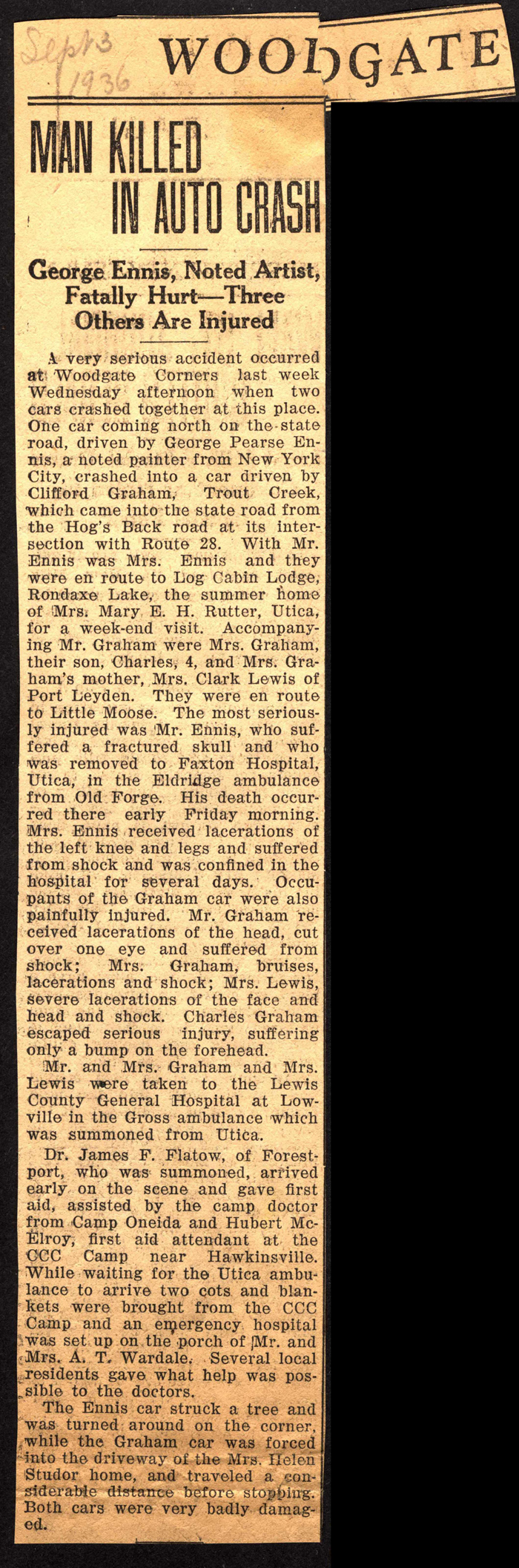 artist ennis george pearse killed in crash 1936