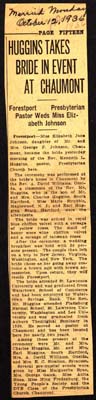 huggins reverend kenneth l marries johnson elizabeth jane october 12 1936