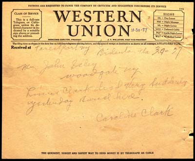 western union telegram clark william linus dies november 30 1937