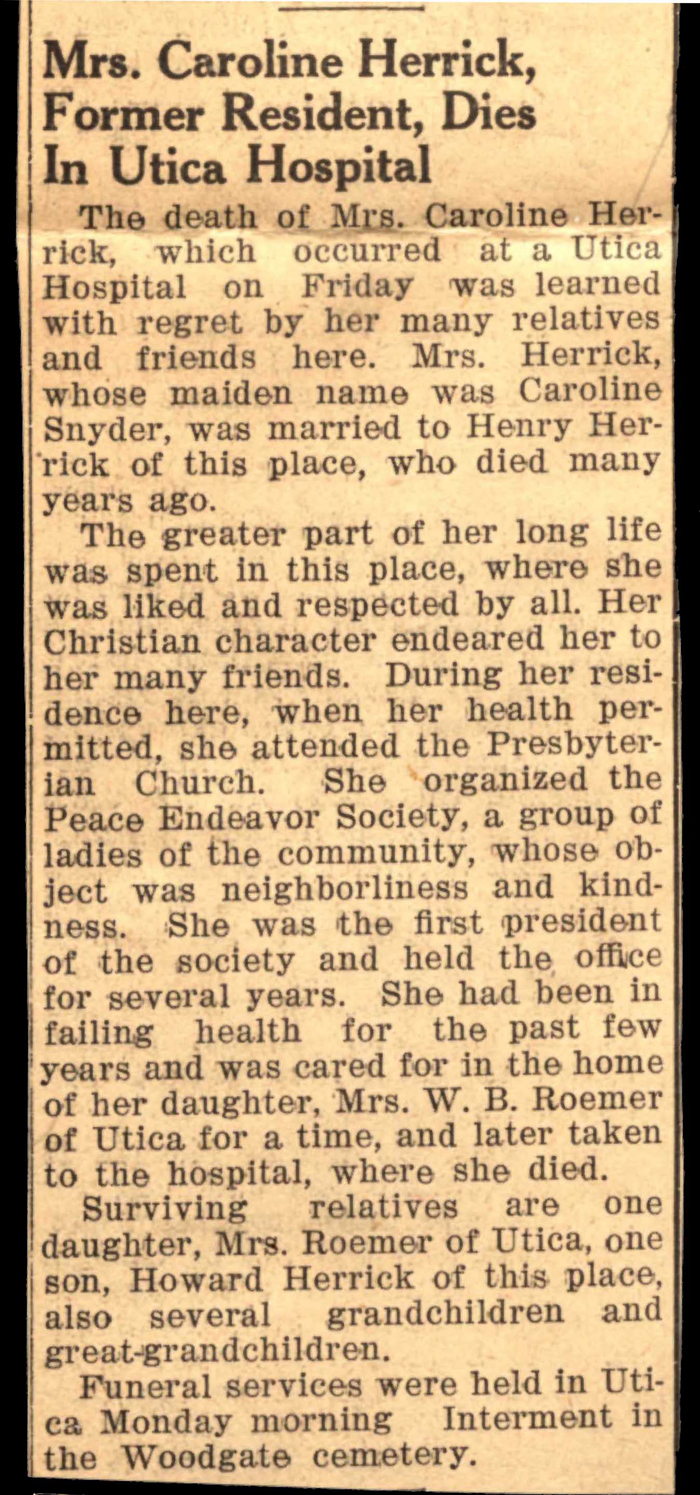 herrick caroline snyder wife of henry obit november 1938
