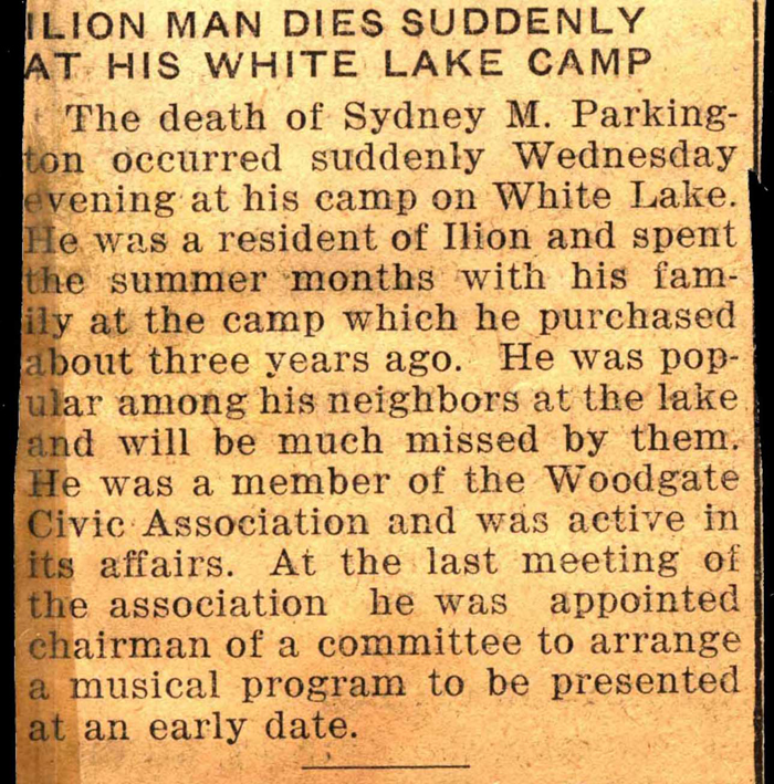parkington sydney m obit august 1938