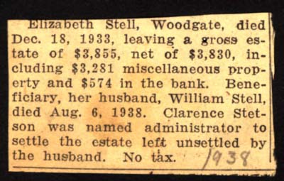 elizabeth and william stell estate settled by clarence stetson 1938