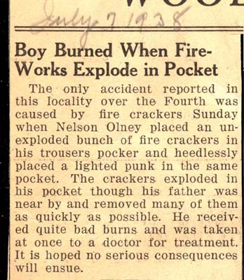 nelson olney burned when fireworks explode in pocket july 7 1938
