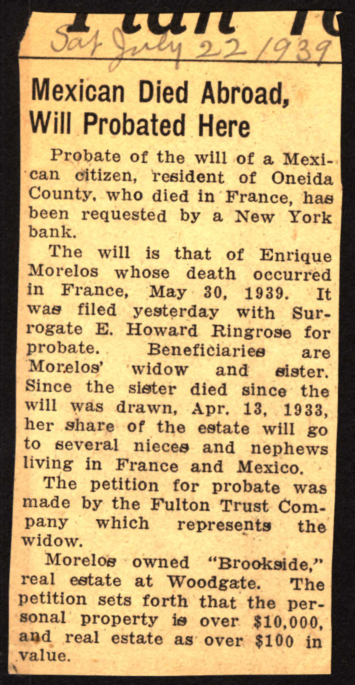 count enrique de morelos dies abroad and will is probated at woodgate july 22 1939
