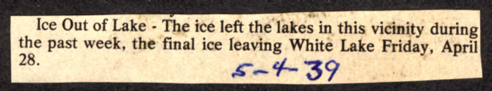 ice leaves white lake area lakes april 28 1939