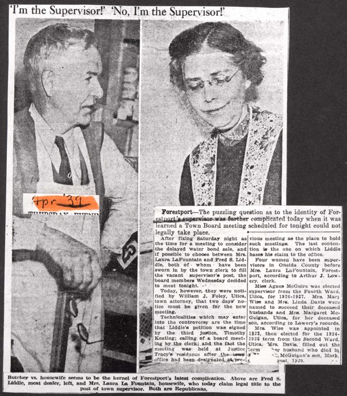 liddle and la fountain both claim post of town supervisor april 1939