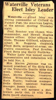 alfred isley elected commander of clifford g fulmer post of american legion 1939