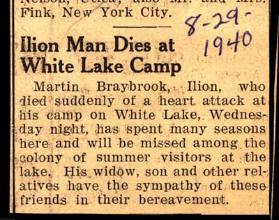martin braybrook dies at his white lake camp august 1940