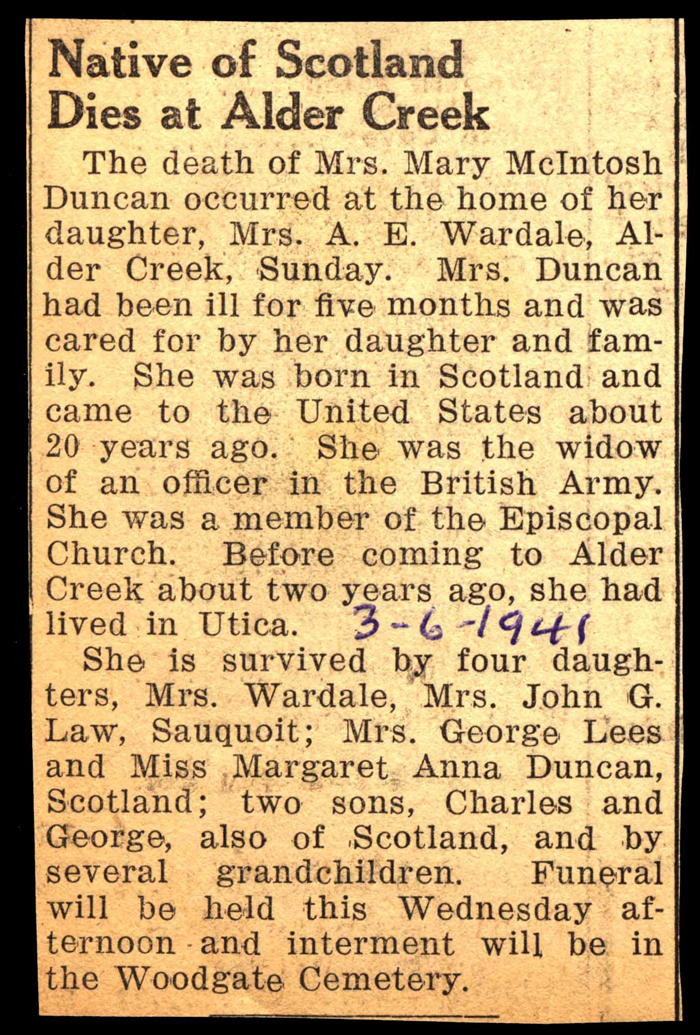 mrs mary maintosh dies march 6 1941