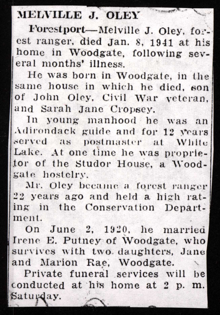 oley melville j husband of irene e putney oley obit january 8 1941 003