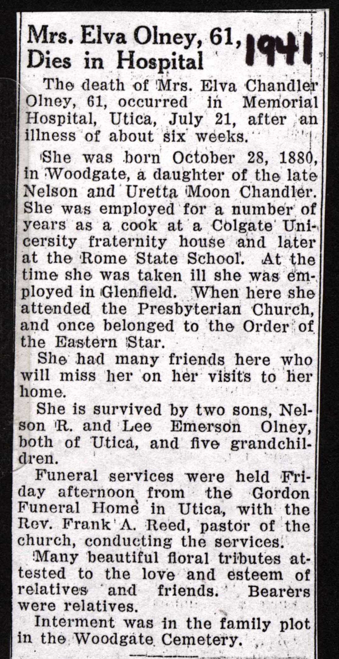 olney elva chandler dau of nelson and loretta moon chandler obit july 21 1941