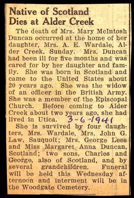 mrs mary maintosh dies march 6 1941
