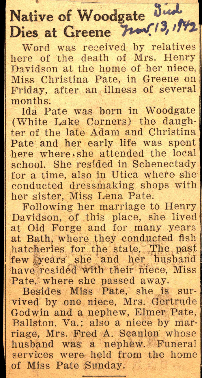 davidson ida pate wife of henry davidson obit november 13 1942