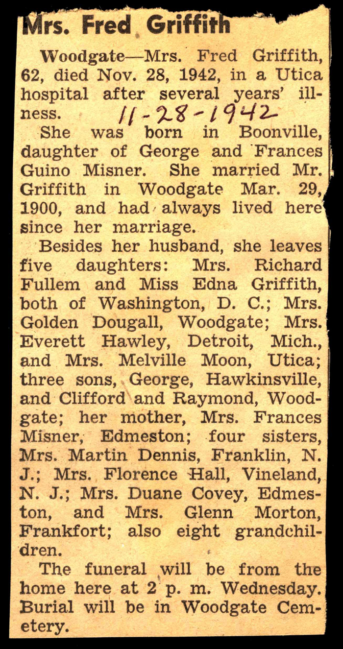 griffith alice mae misner wife of henry griffith obit november 28 1942 002