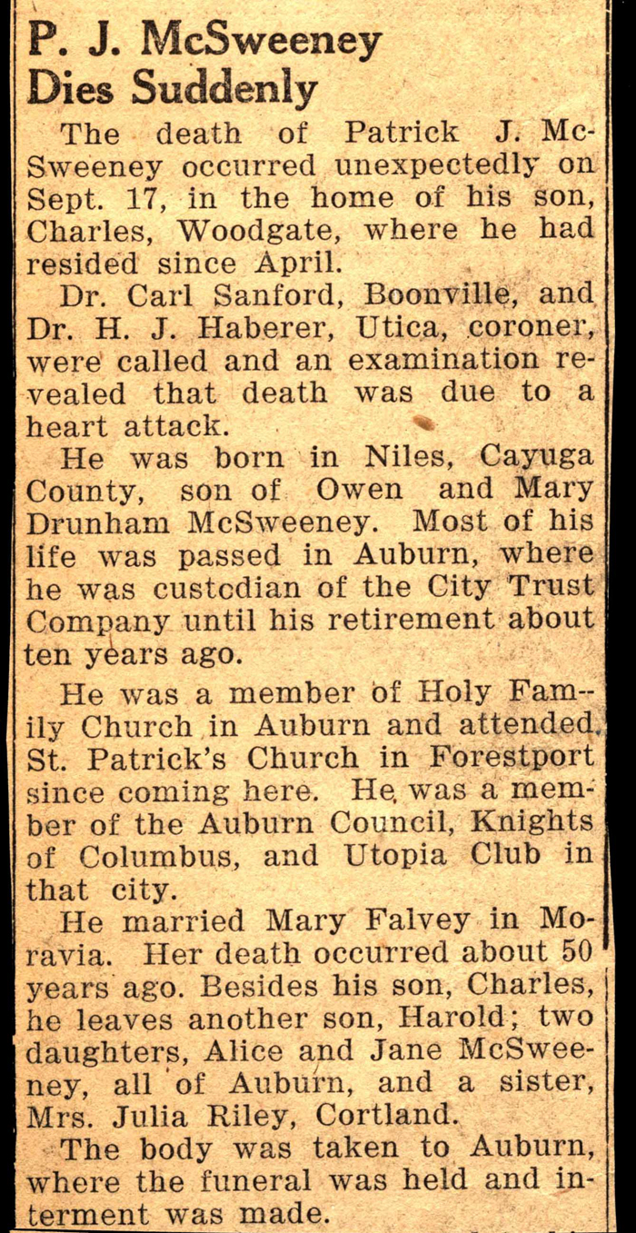mcsweeney patrick j husband of mary falvey mcsweeney obit september 17 1942 001