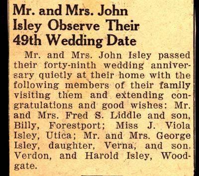 john g isley and samantha m eames isley celebrate 49th anniversary november 1 1942