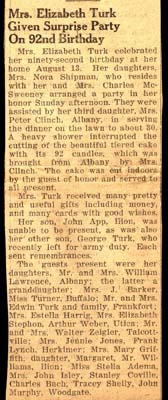 mrs elizabeth turk celebrates 92nd birthday august 13 1942
