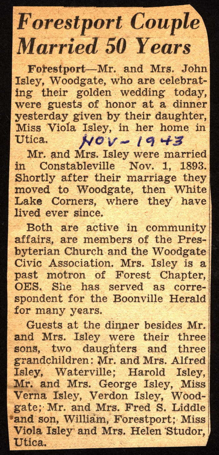 john g isley and samantha m eames isley celebrate 50th anniversary november 1 1943 001