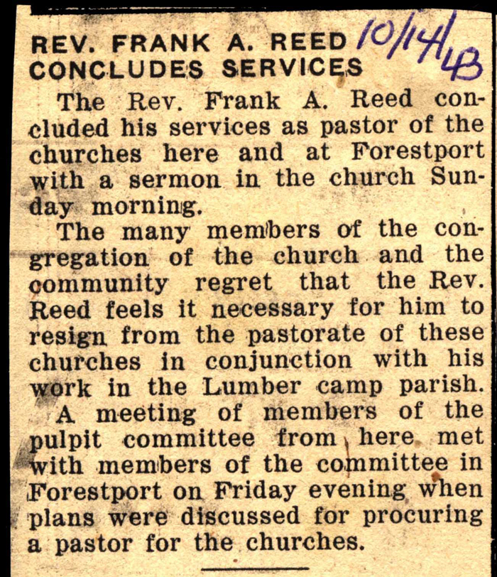 reverend frank reed concludes services october 1943