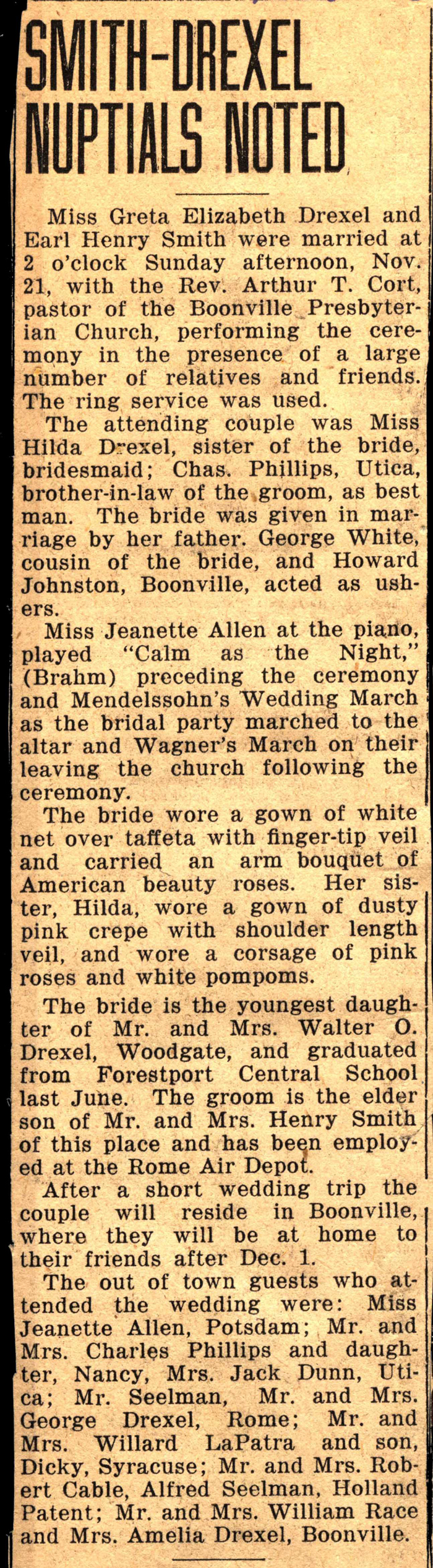 smith earl henry weds drexel greta elizabeth november 21 1943