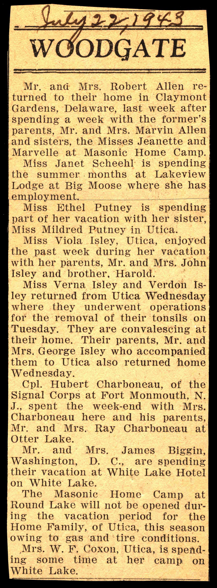woodgate news july 22 1943