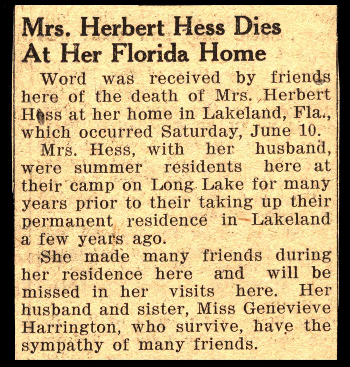 hess mrs herbert sister of miss genevieve harrington obit june 10 