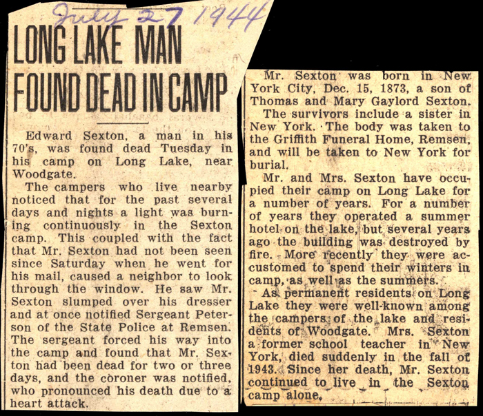 sexton edward son of thomas and mary gaylord sexton obit july 27 1944
