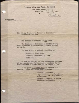 letter from oneida county war council february 1944