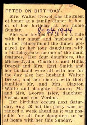 mrs walter drexel celebrates birthday august 26 1944