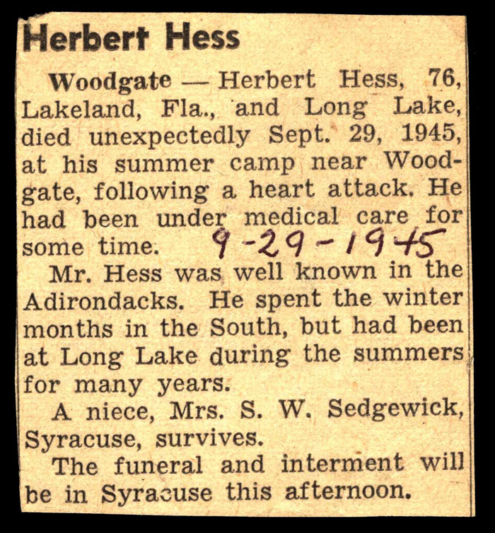 hess herbert uncle of mrs s w sedgewick obit september 29 1945