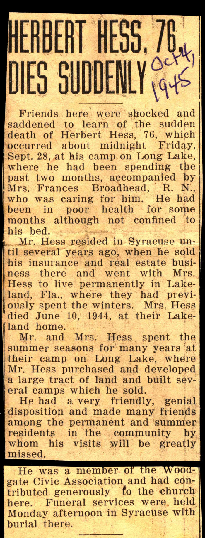 hesse herbert obit september 28 1945
