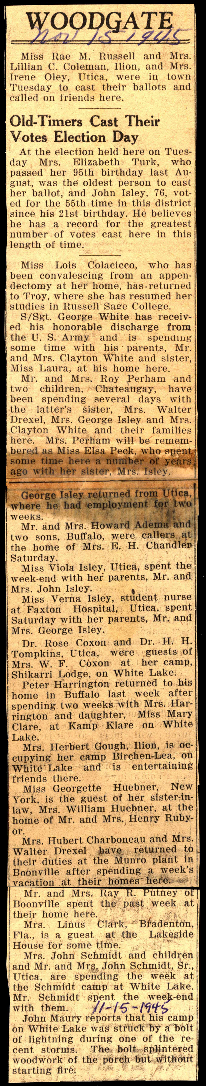 woodgate news november 15 1945