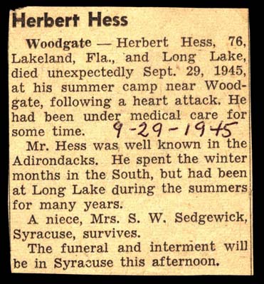 hess herbert uncle of mrs s w sedgewick obit september 29 1945