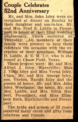 john g isley and samantha m eames isley celebrate 52nd anniversary november 1 1945