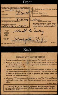 mileage ration card harold isley may 30 1945