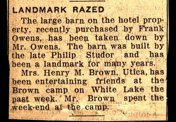 landmark barn on studor hotel property razed july 1946