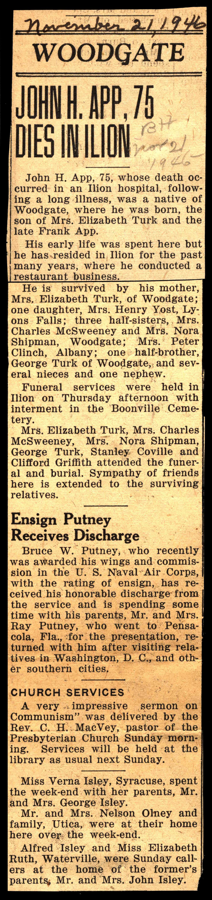 woodgate news november 21 1946
