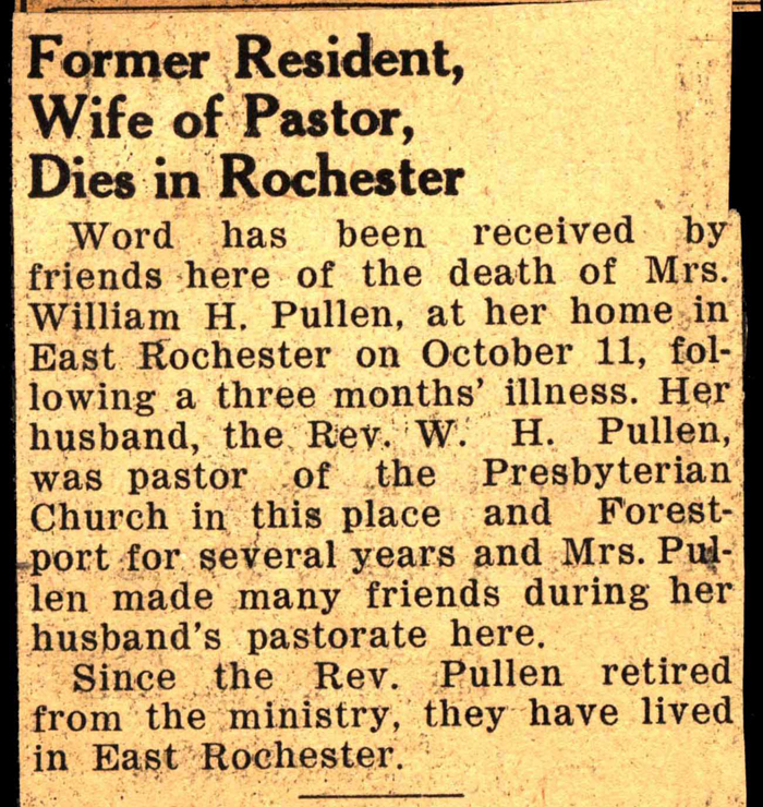 pullen mrs william h wife of reverend w h pullen obit october 11 1947