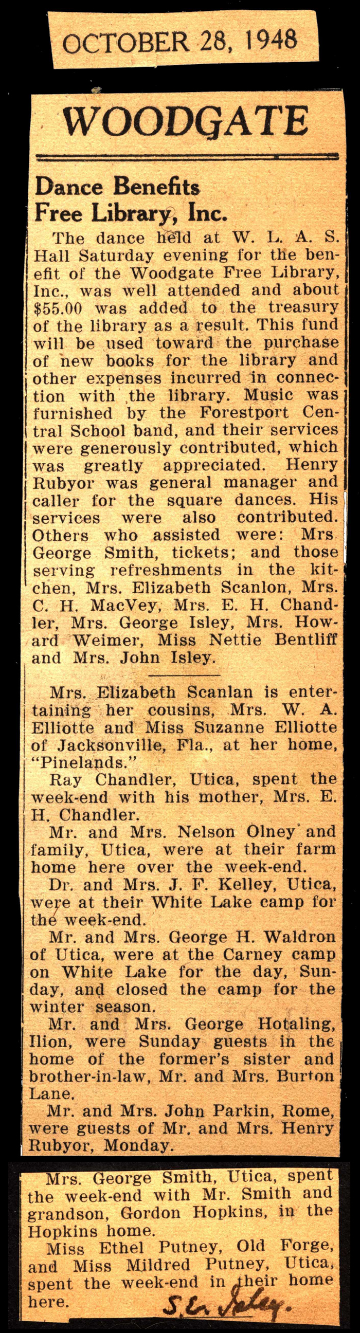 dance benefits free library woodgate ny october 28 1948