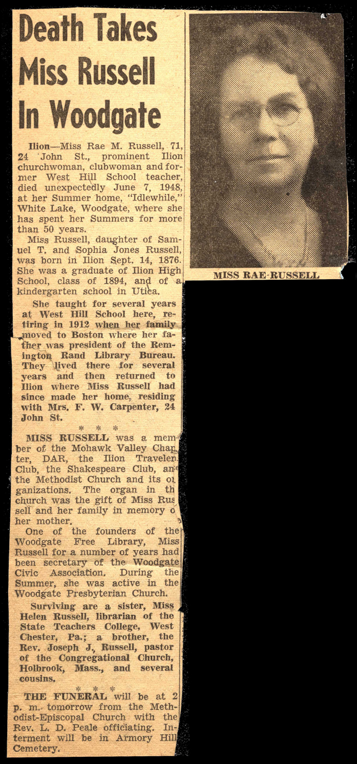 russell m rae daughter of samuel t and sophia jones russell obit june 7 1948