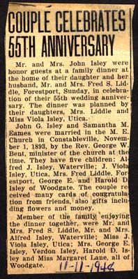 john g isley and samantha m eames isley celebrate 55th anniversary november 1 1948