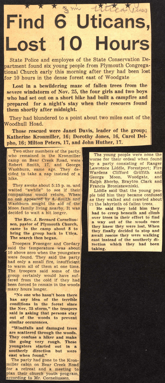 6 uticans davis kronmiller jones delpho peters and huther lost 10 hours in woodgate forest 1949