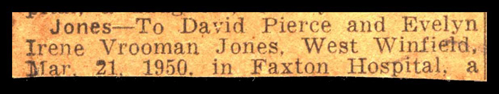 baby born to david pierce and evelyn irene vrooman jones march 21 1950